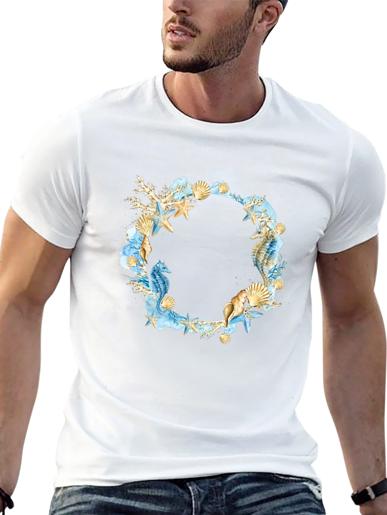 Sea Life Wreath Black T-Shirt