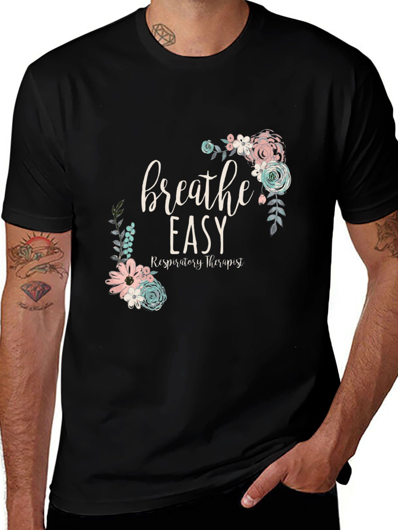 Breathe Easy Respiratory Therapist Floral T-Shirt