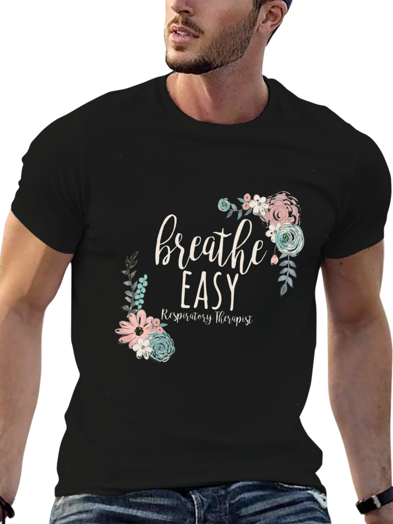 Breathe Easy Respiratory Therapist Floral T-Shirt