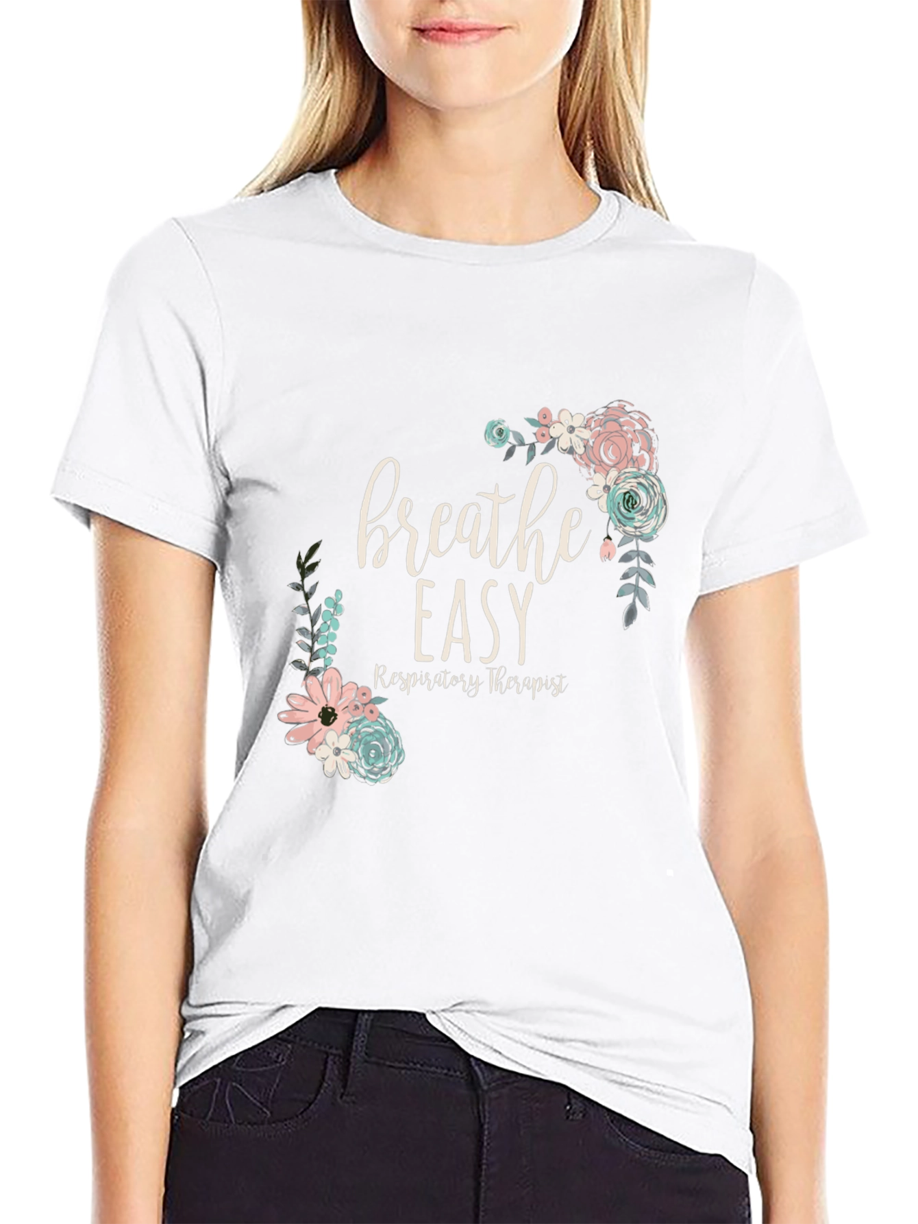 Breathe Easy Respiratory Therapist Floral T-Shirt