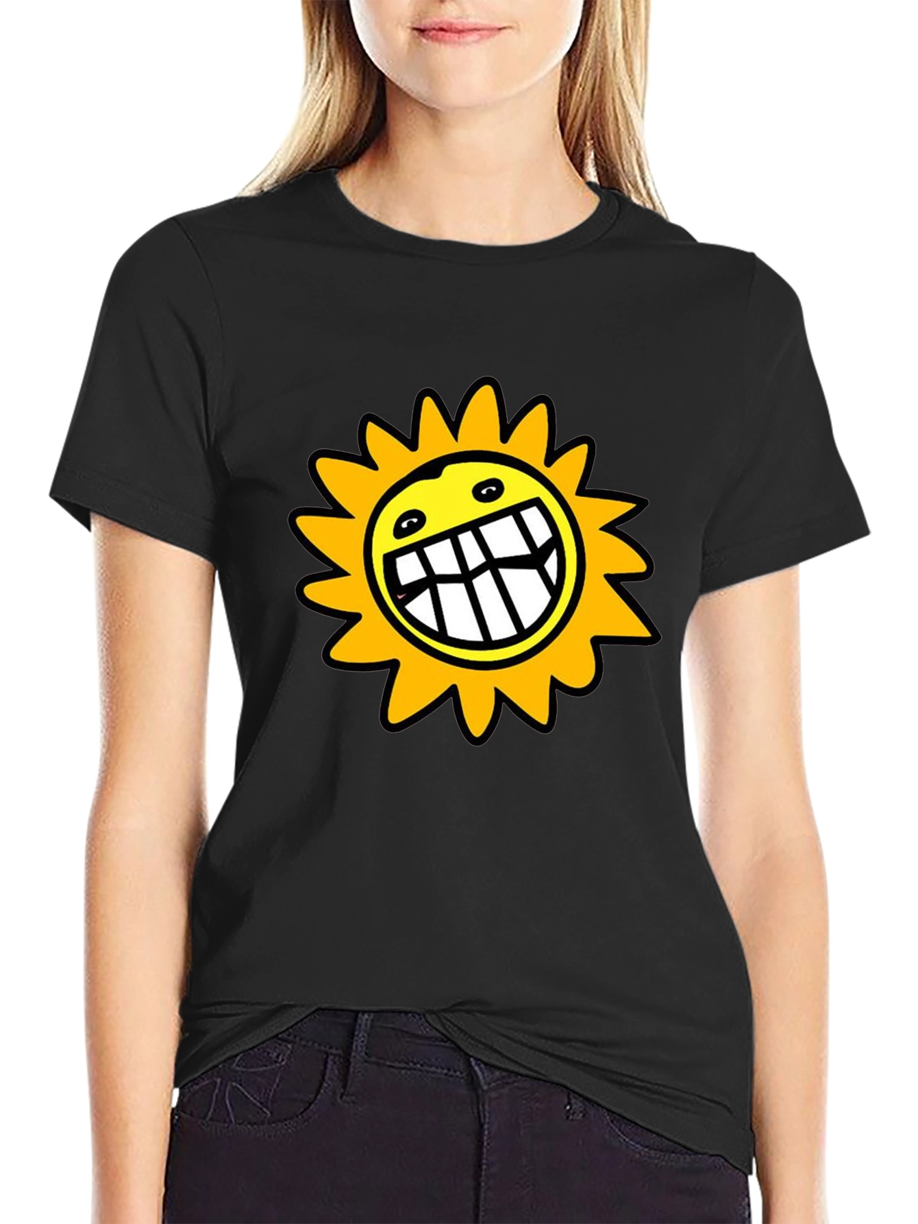Smiling Sun Graphic Black T-Shirt