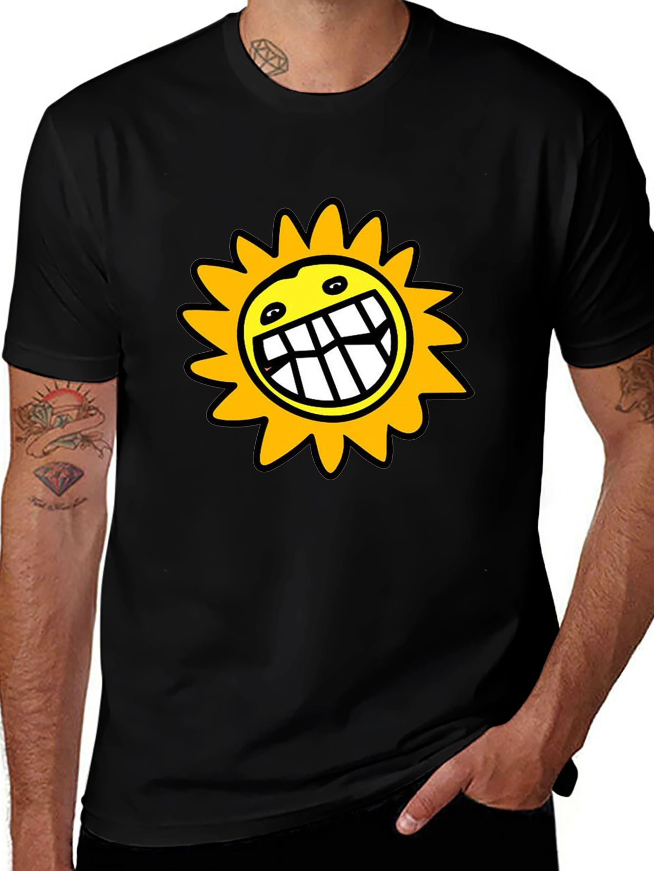 Smiling Sun Graphic Black T-Shirt