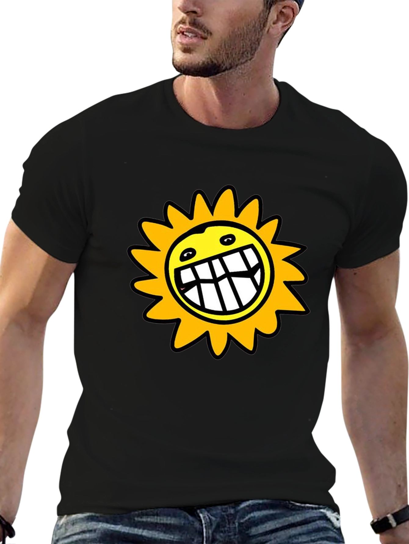 Smiling Sun Graphic Black T-Shirt