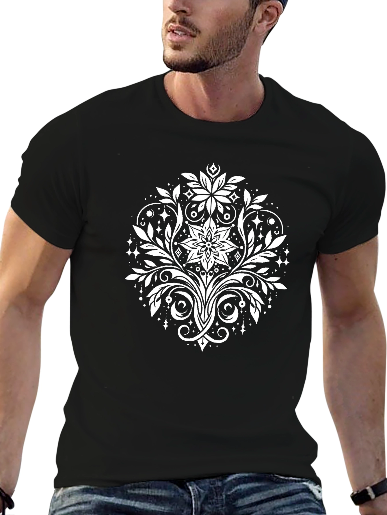 Floral Ornament Black T-Shirt