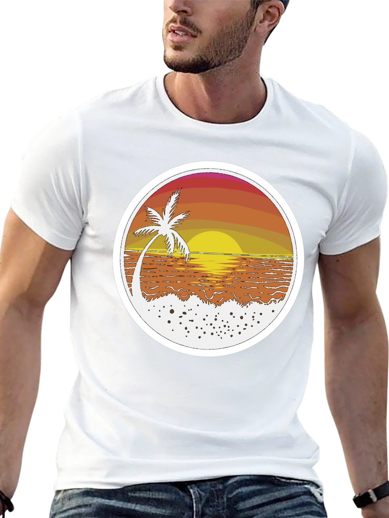 Sunset Palm T-Shirt - Beach Vibes Retro Design