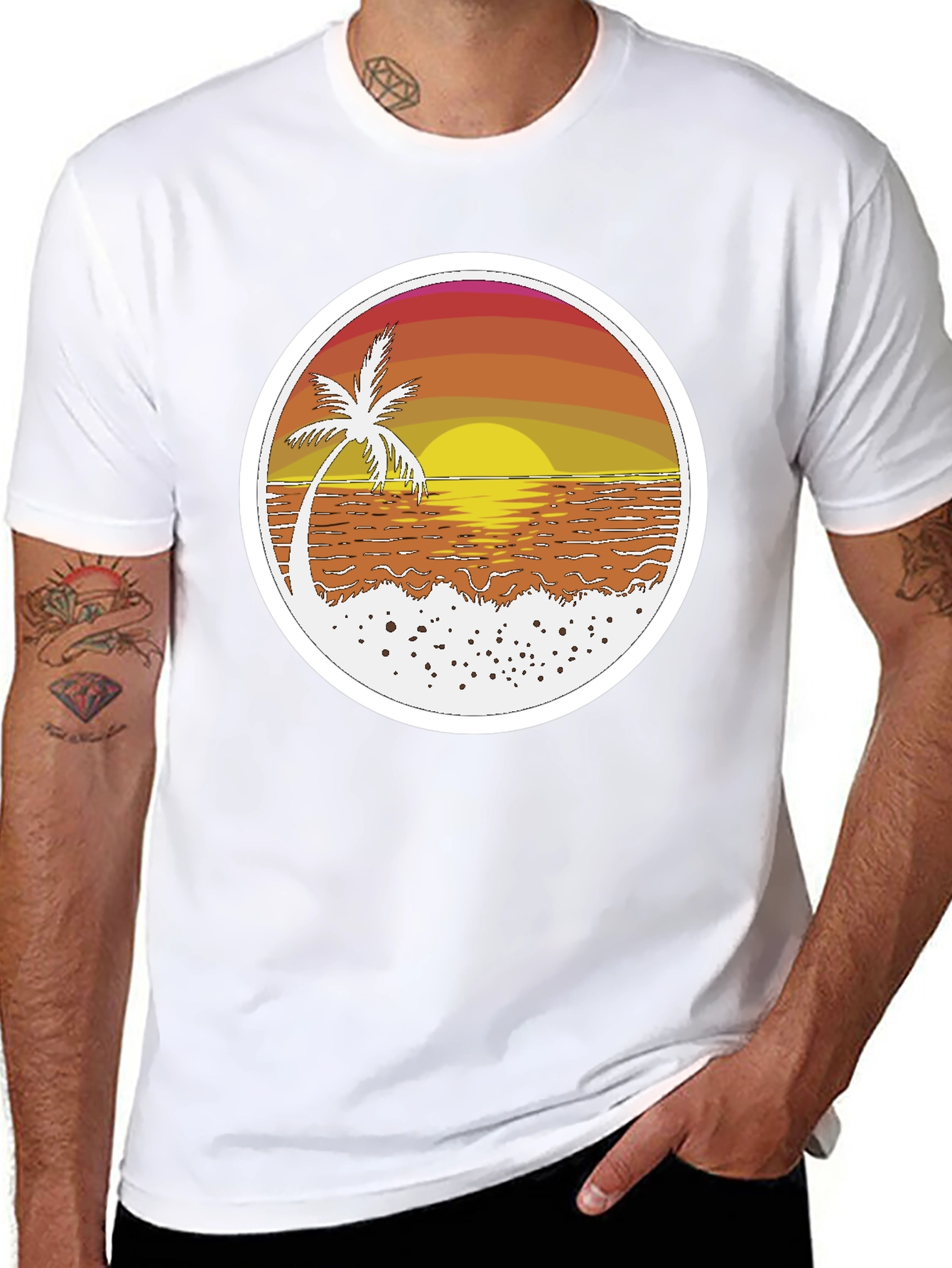 Sunset Palm T-Shirt - Beach Vibes Retro Design