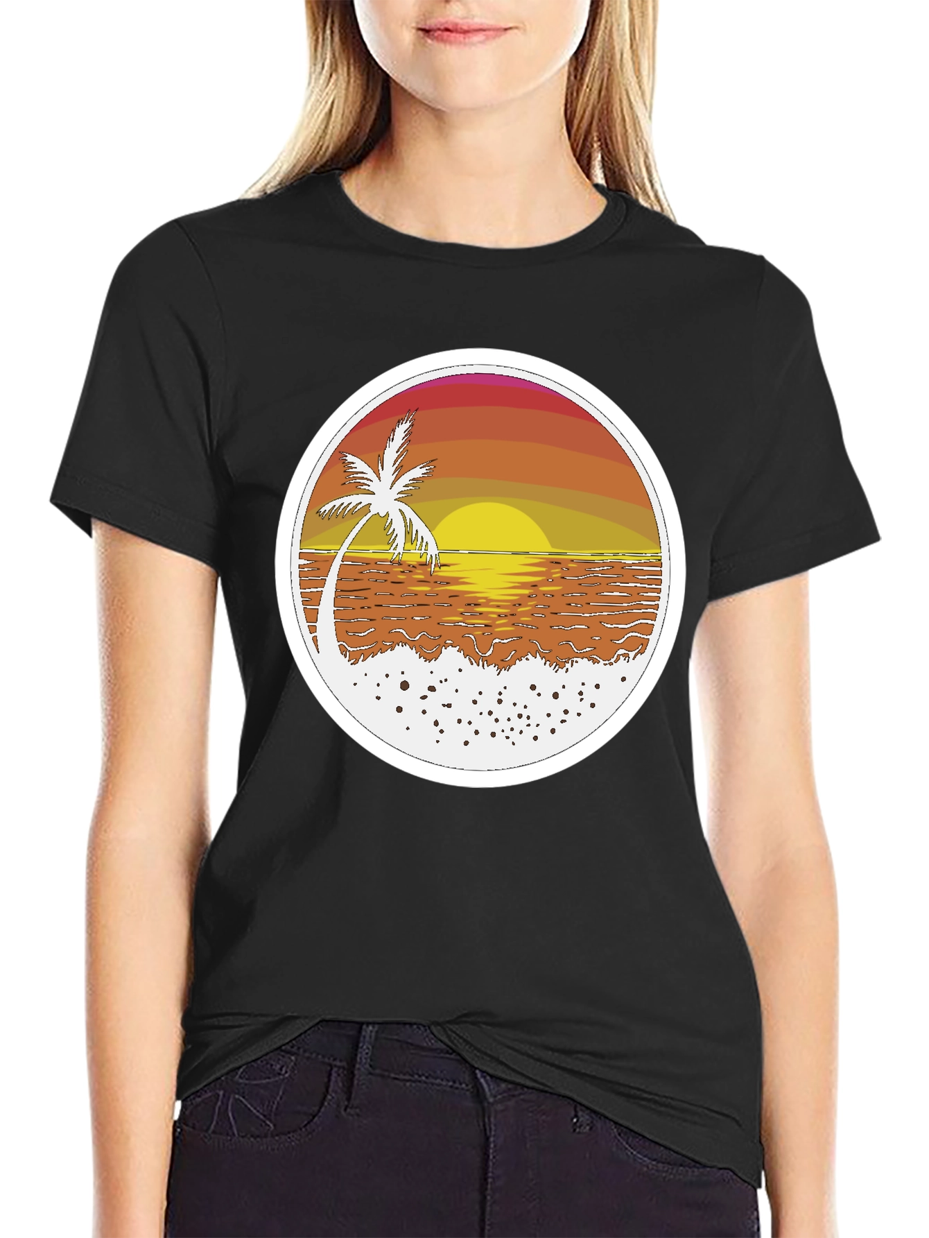 Sunset Palm T-Shirt - Beach Vibes Retro Design