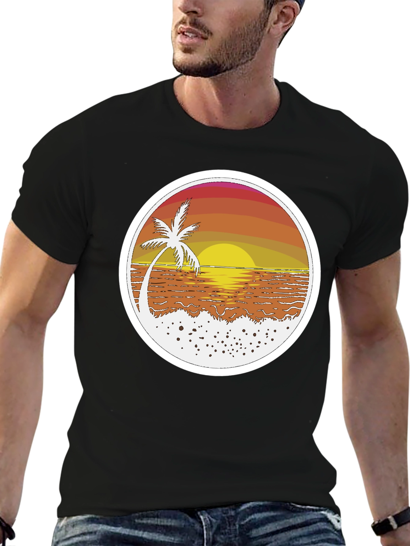 Sunset Palm T-Shirt - Beach Vibes Retro Design
