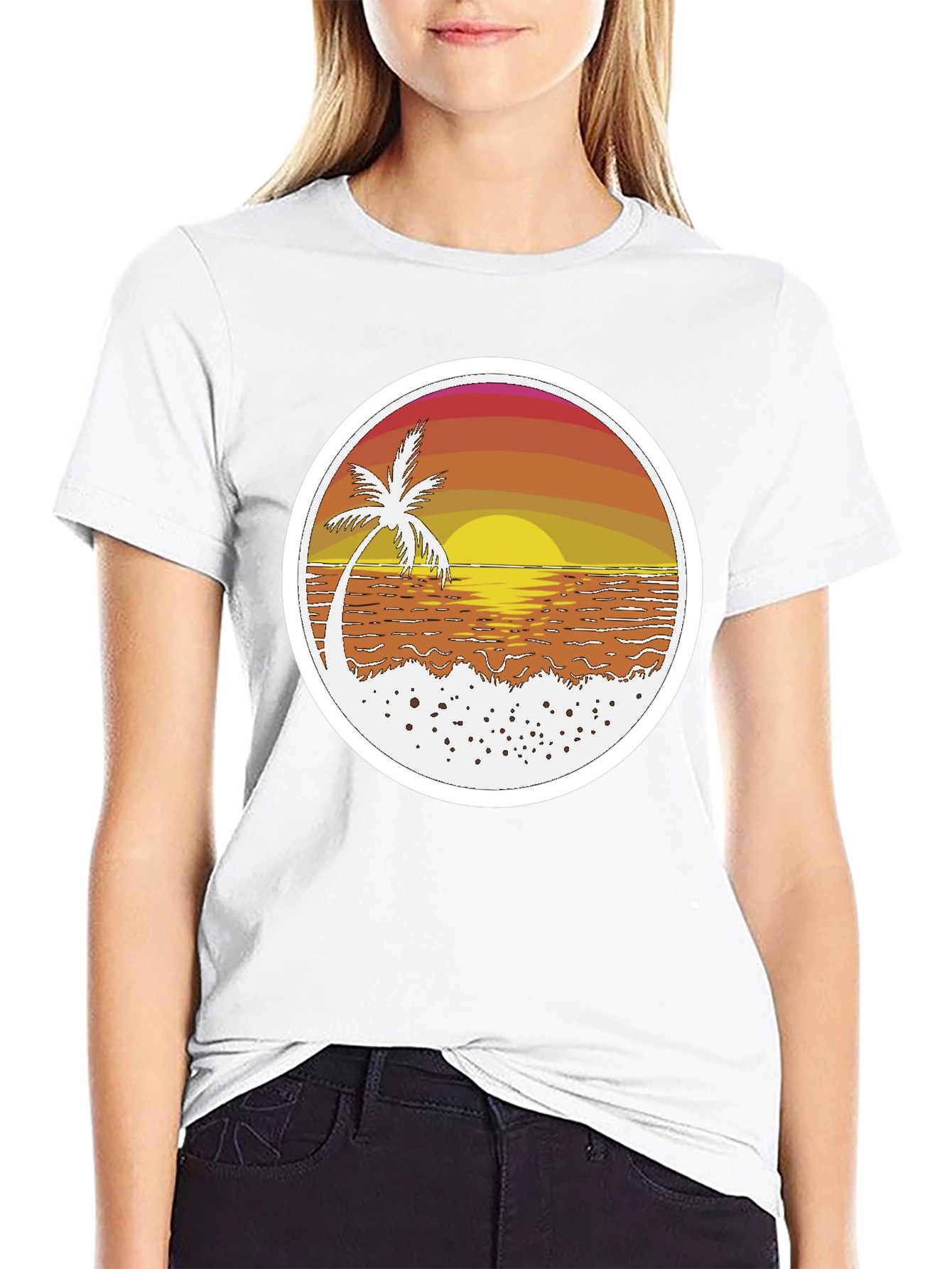 Sunset Palm T-Shirt - Beach Vibes Retro Design