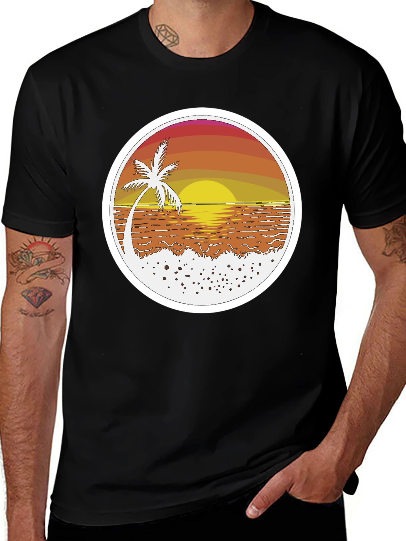 Sunset Palm T-Shirt - Beach Vibes Retro Design