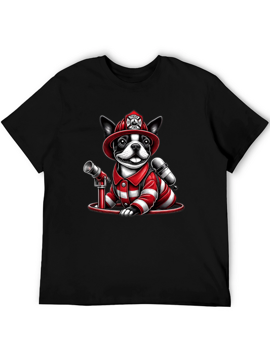 Firefighter Dog T-Shirt - Cute Cartoon Design