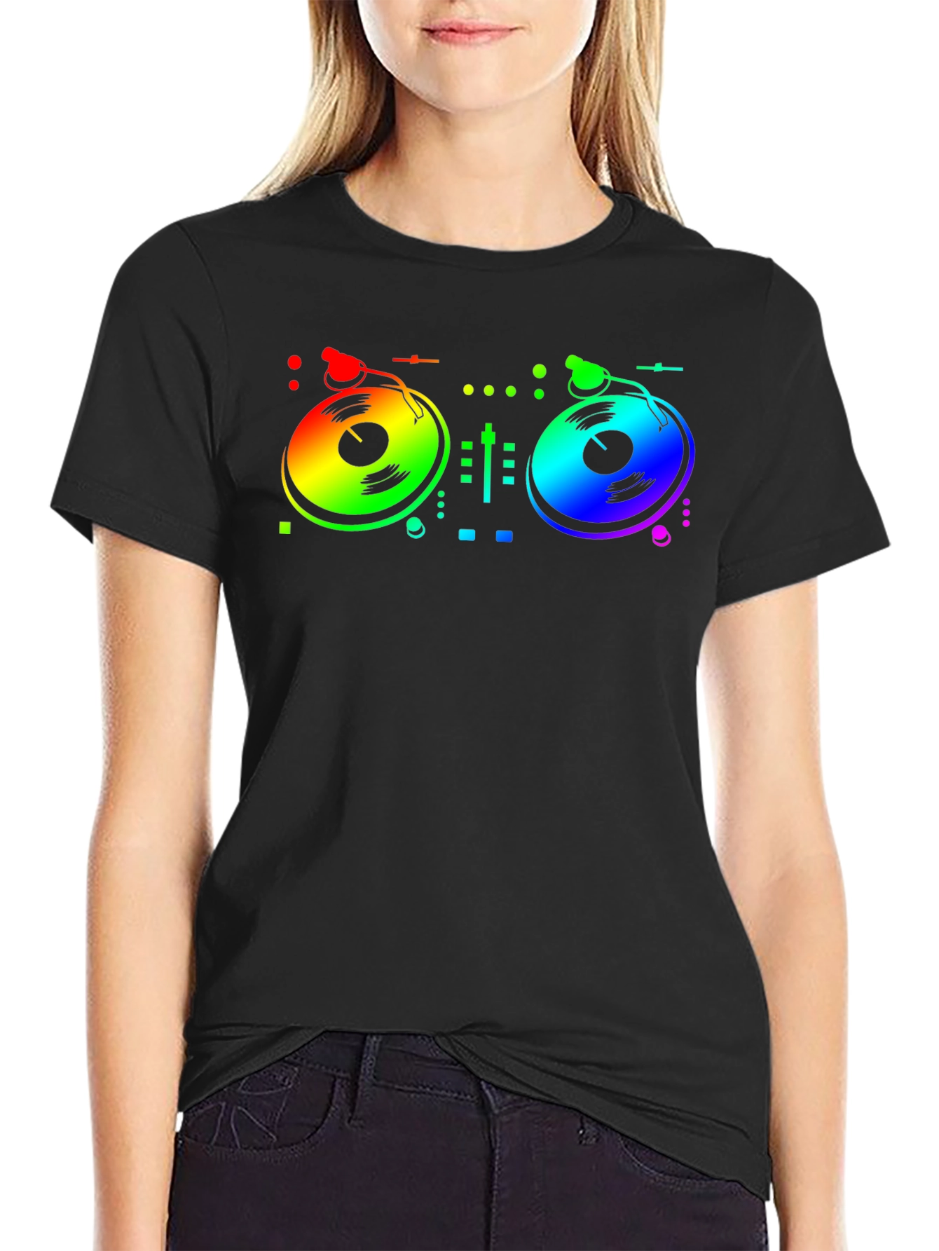 Rainbow DJ Turntable Graphic T-Shirt