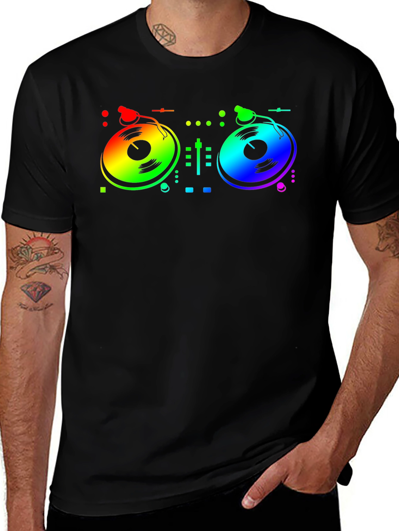 Rainbow DJ Turntable Graphic T-Shirt