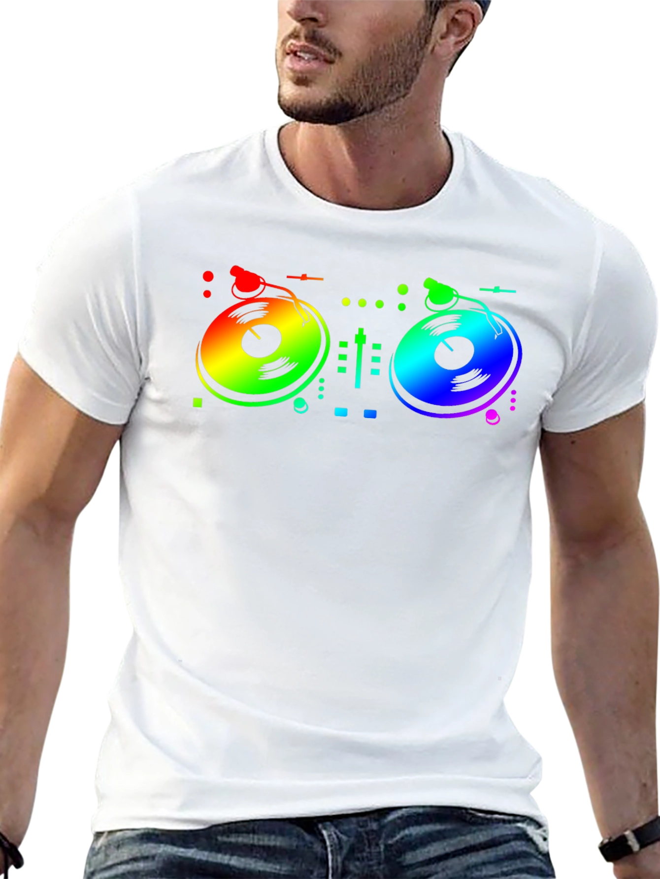 Rainbow DJ Turntable Graphic T-Shirt