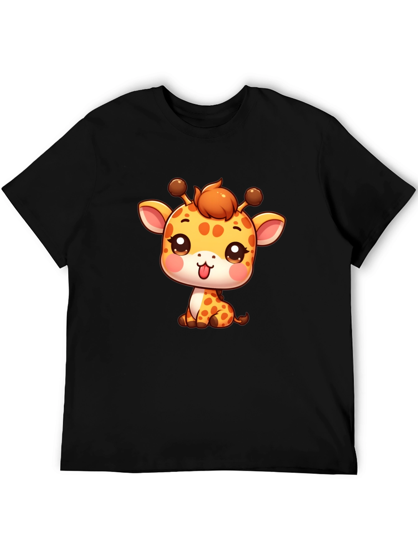 Cute Giraffe Cartoon Black T-Shirt