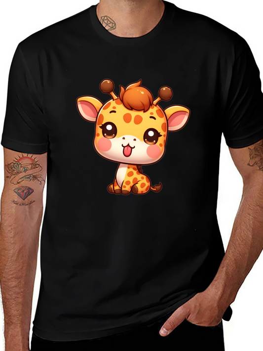 Cute Giraffe Cartoon Black T-Shirt