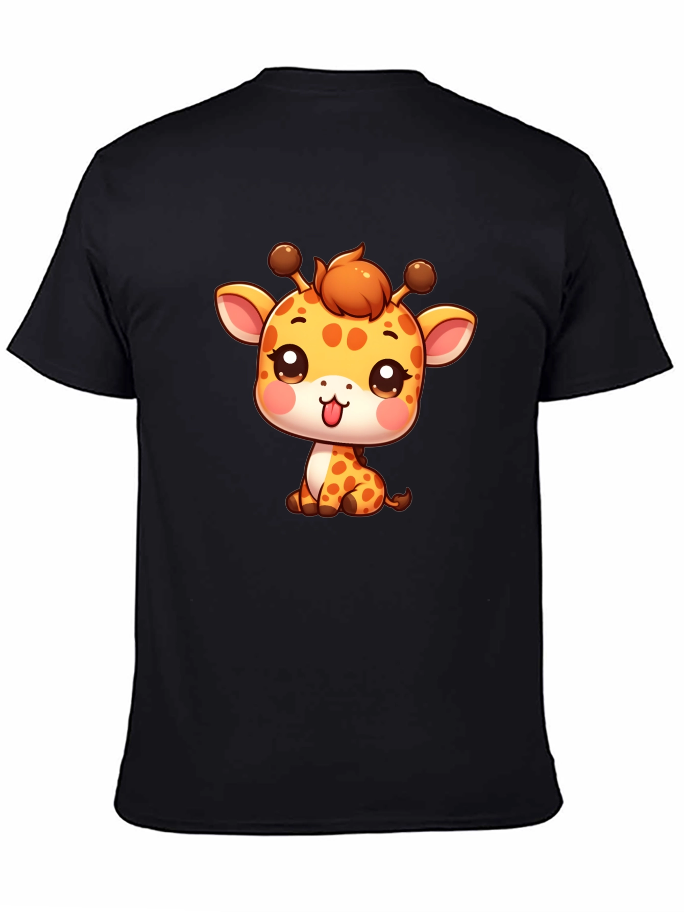 Cute Giraffe Cartoon Black T-Shirt