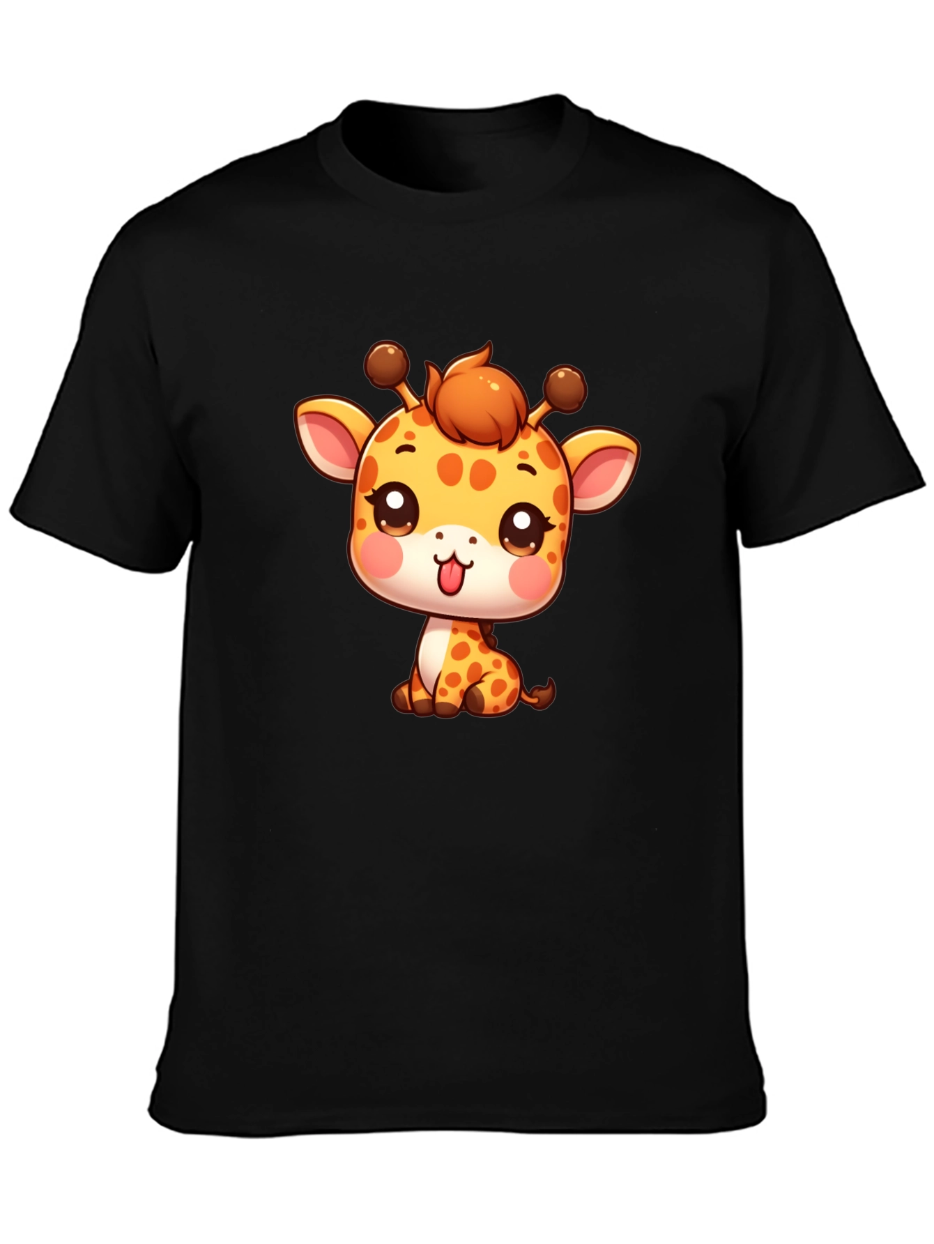 Cute Giraffe Cartoon Black T-Shirt