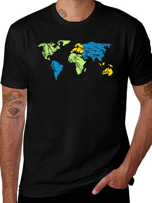 Global Map Tee - Stylish World Design on Black Cotton