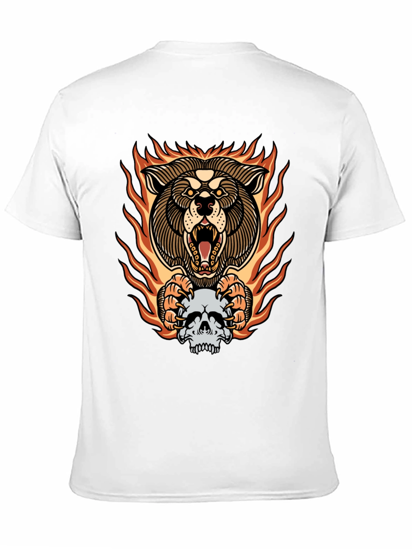 Fiery Wolf Skull Graphic Tee - Bold Black T-Shirt