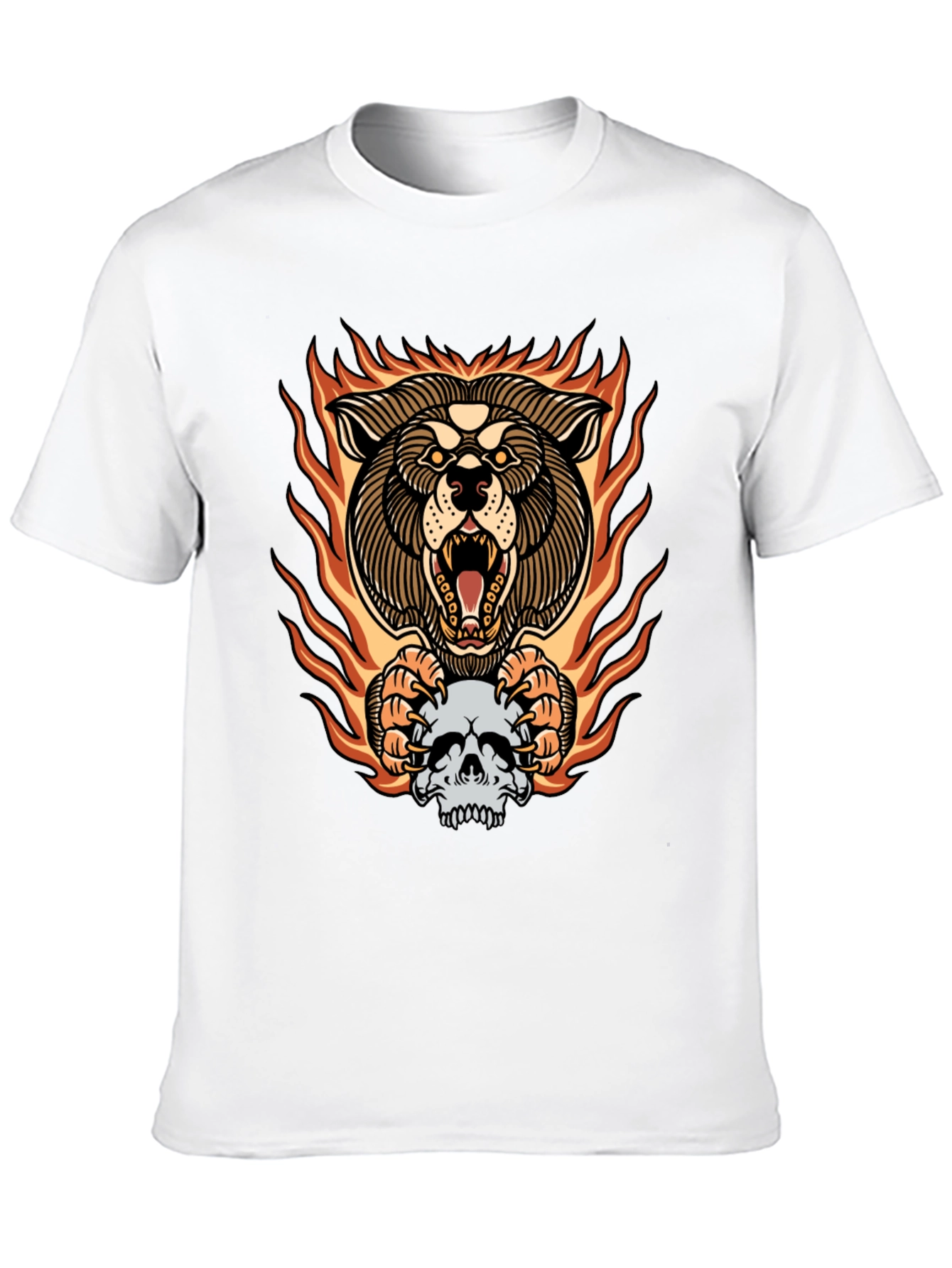 Fiery Wolf Skull Graphic Tee - Bold Black T-Shirt