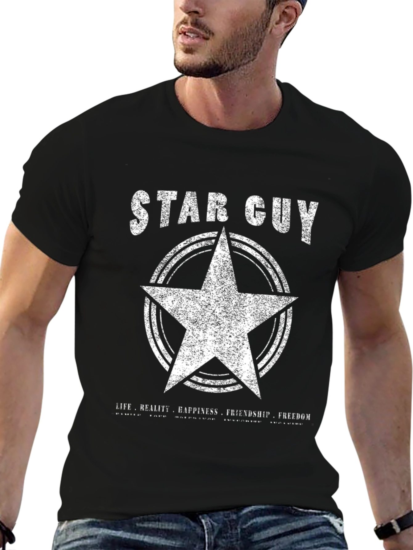 Star Guy Graphic T-Shirt - Black Crew Neck Tee