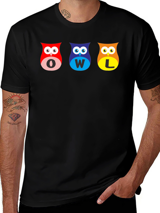Owl Letter Graphic Black T-Shirt