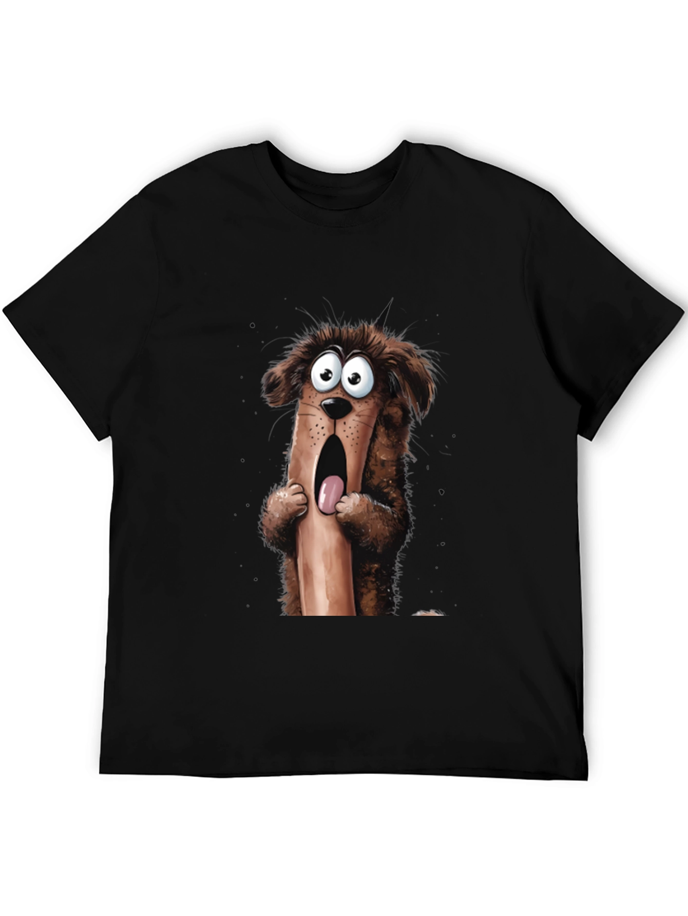 Cartoon Dog Graphic T-Shirt Mens Black Tee