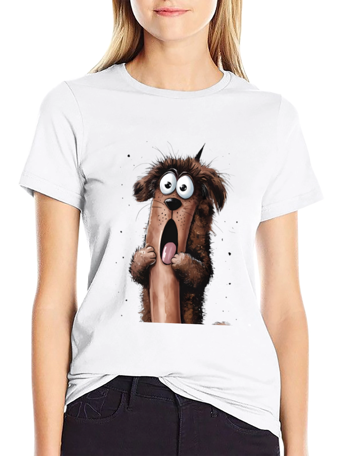 Cartoon Dog Graphic T-Shirt Mens Black Tee