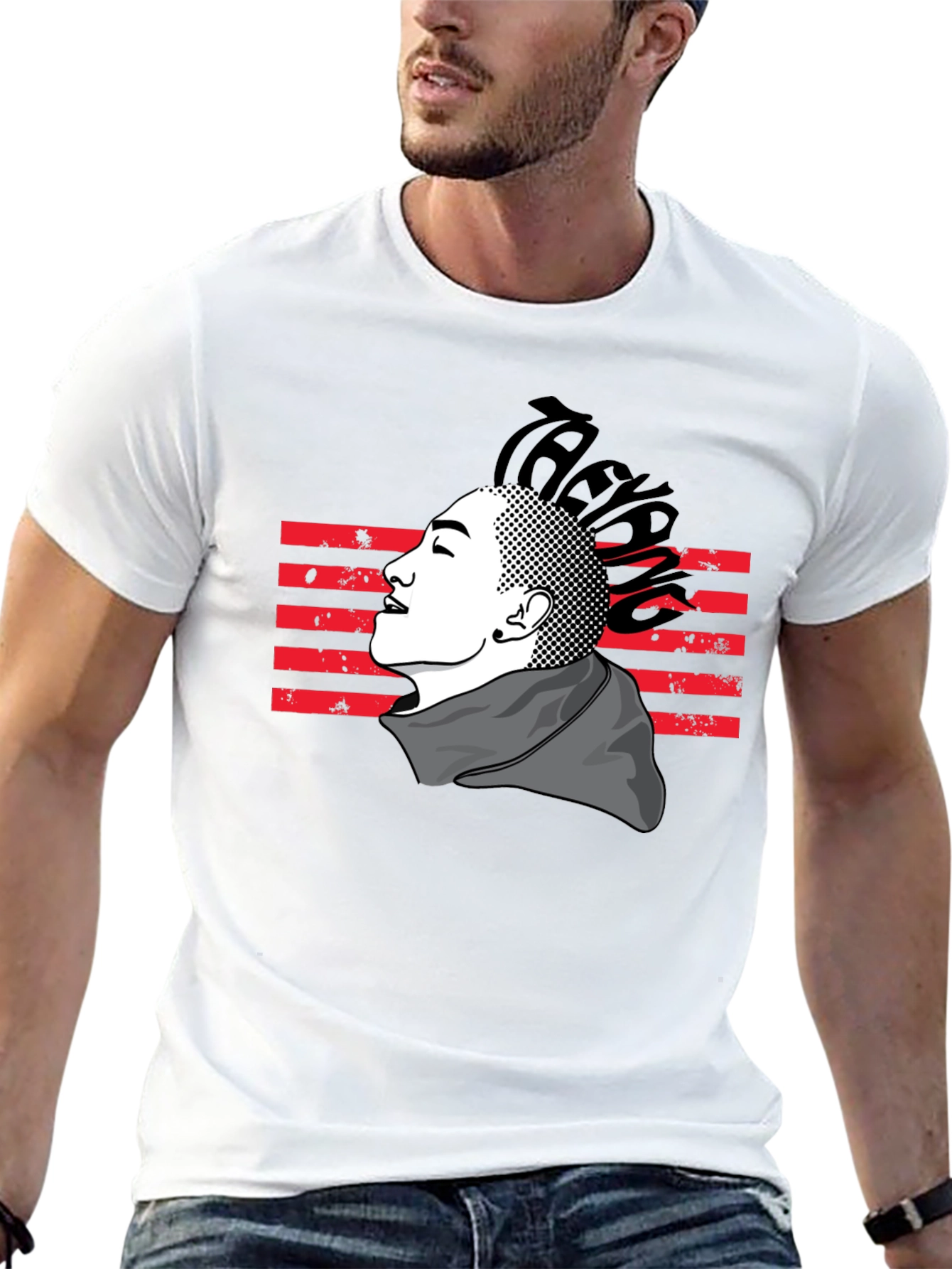 Mens Black T-Shirt with Artistic Graphic Design