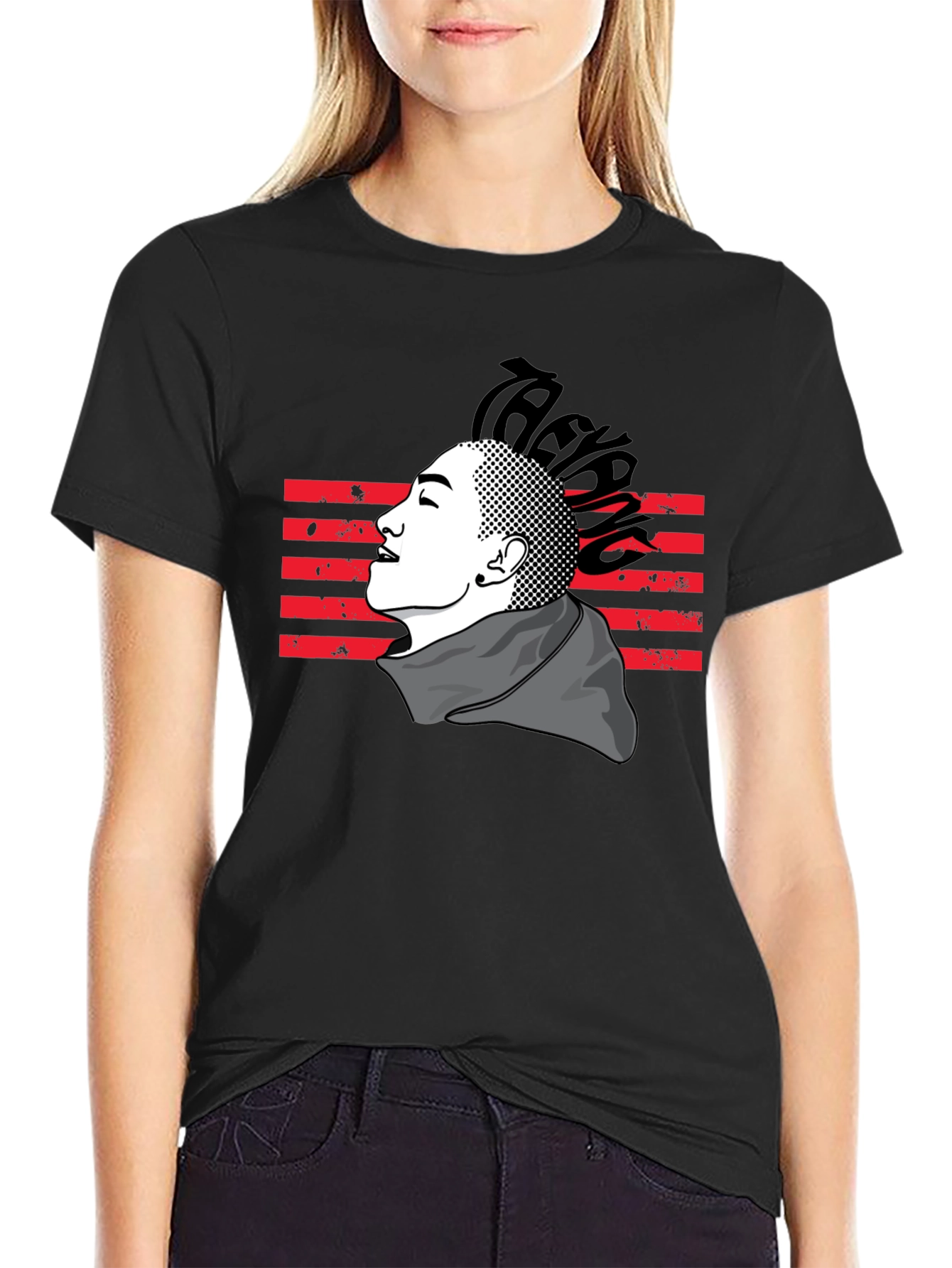 Mens Black T-Shirt with Artistic Graphic Design