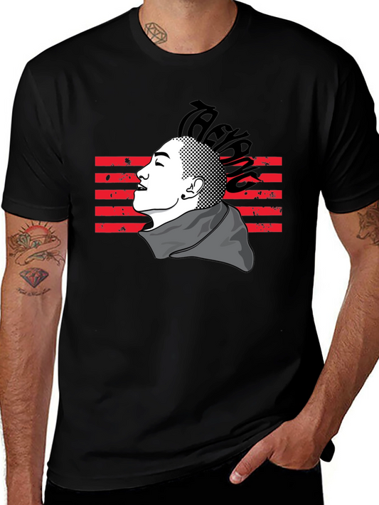 Mens Black T-Shirt with Artistic Graphic Design