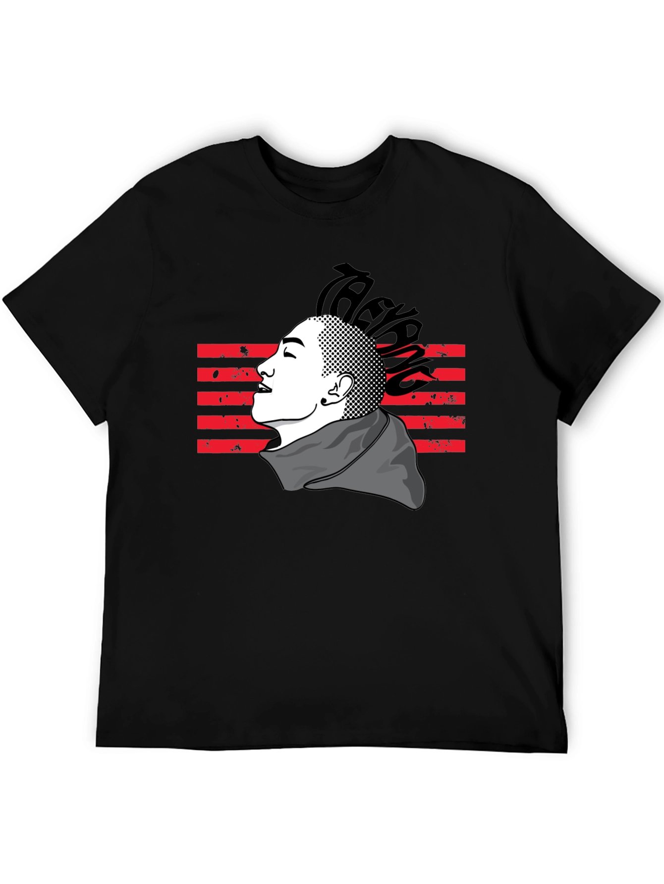 Mens Black T-Shirt with Artistic Graphic Design