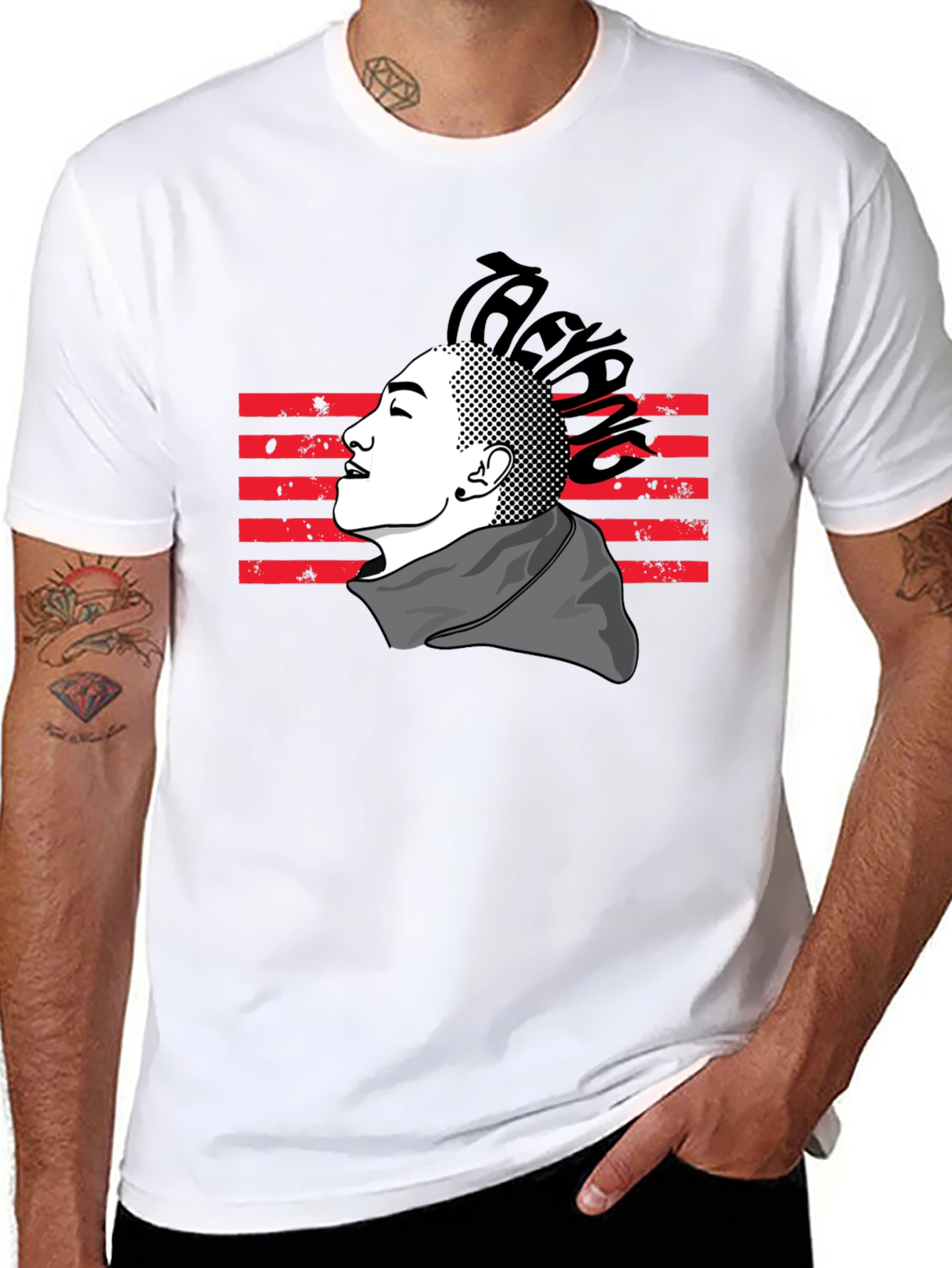 Mens Black T-Shirt with Artistic Graphic Design
