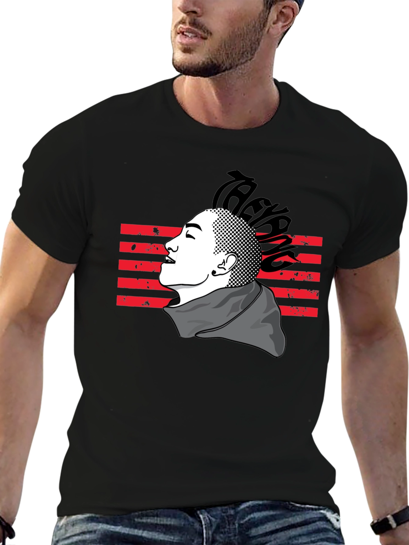 Mens Black T-Shirt with Artistic Graphic Design