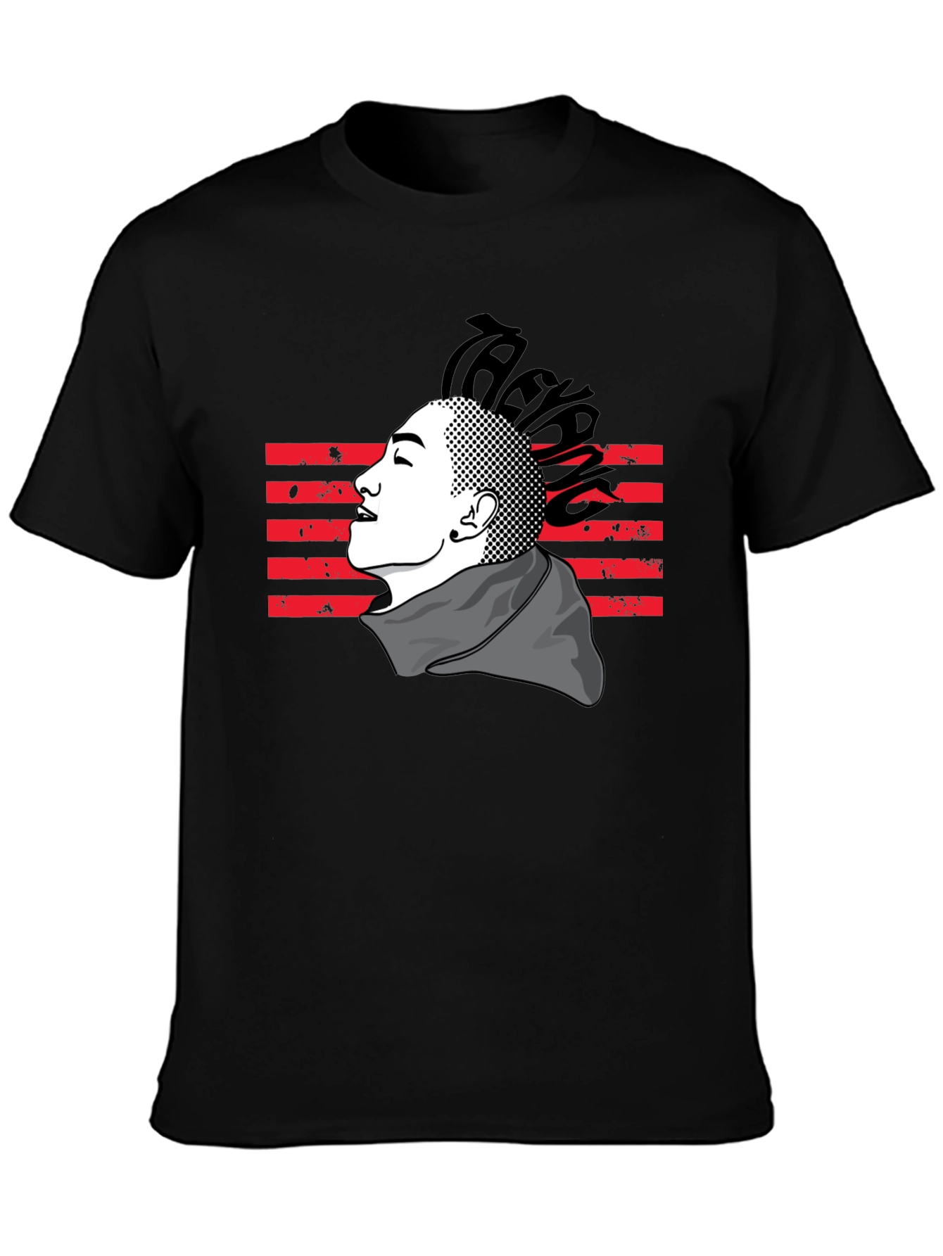 Mens Black T-Shirt with Artistic Graphic Design