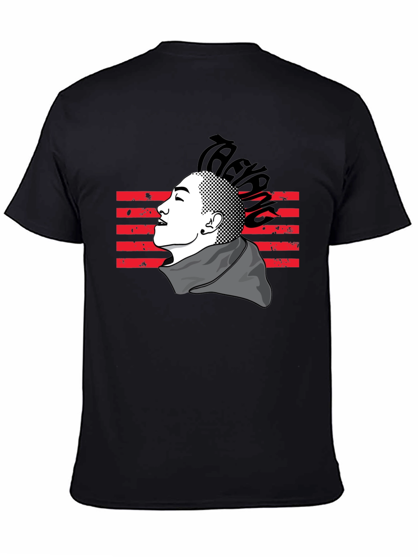 Mens Black T-Shirt with Artistic Graphic Design