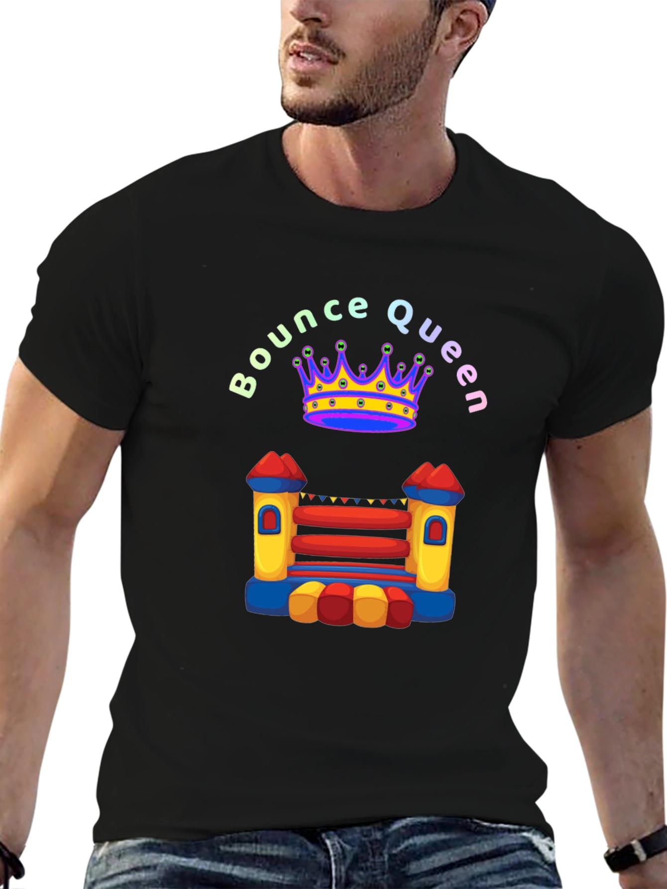 Bounce Queen Black T-Shirt - Bouncy Castle Design