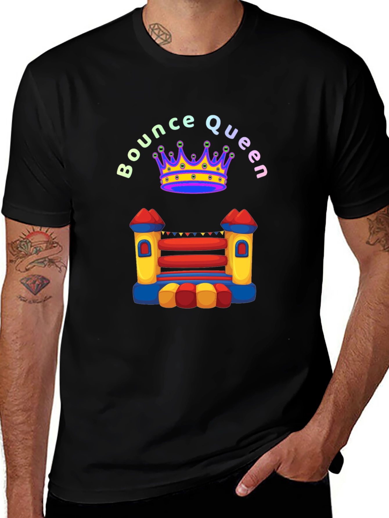 Bounce Queen Black T-Shirt - Bouncy Castle Design