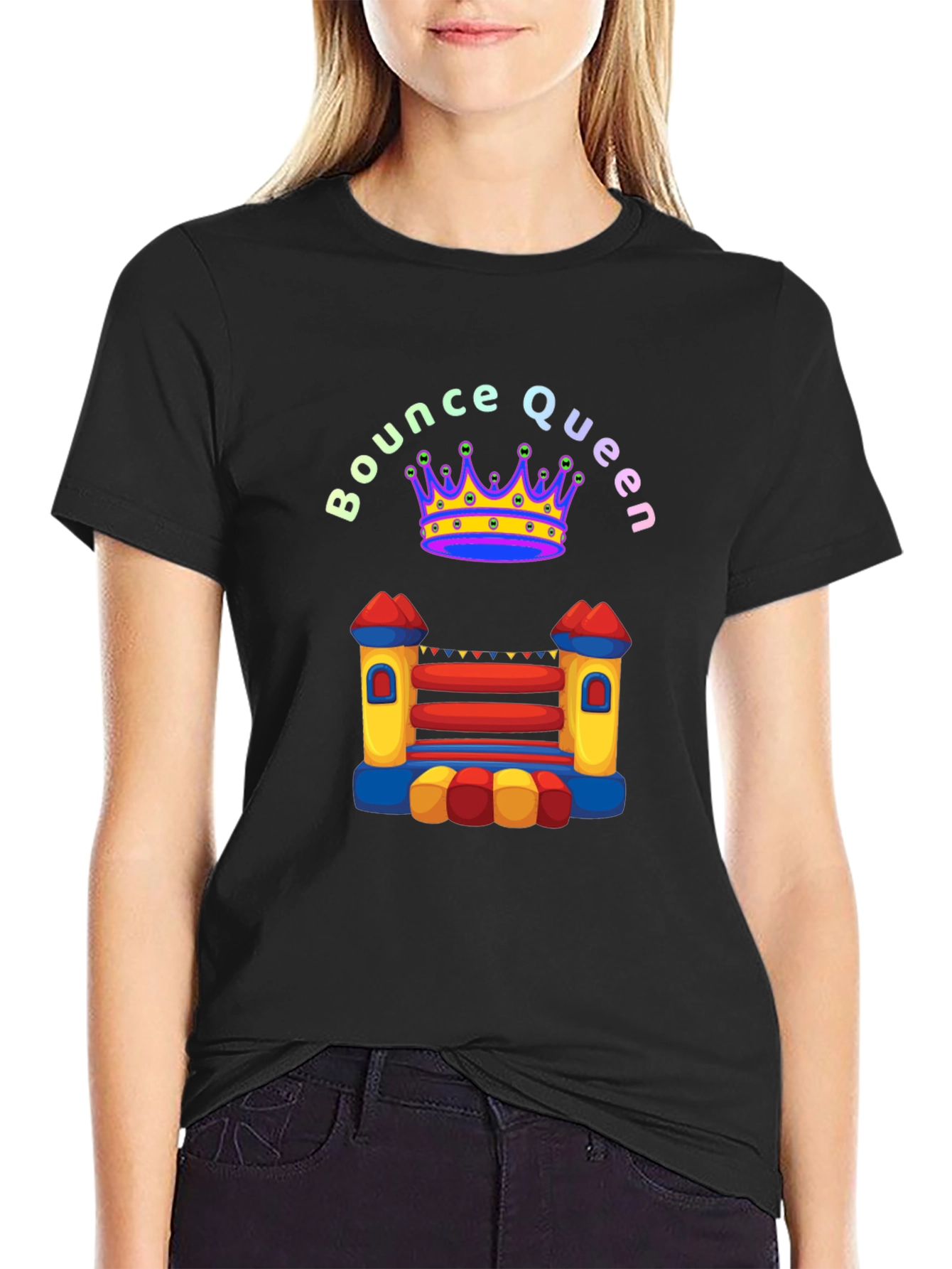 Bounce Queen Black T-Shirt - Bouncy Castle Design
