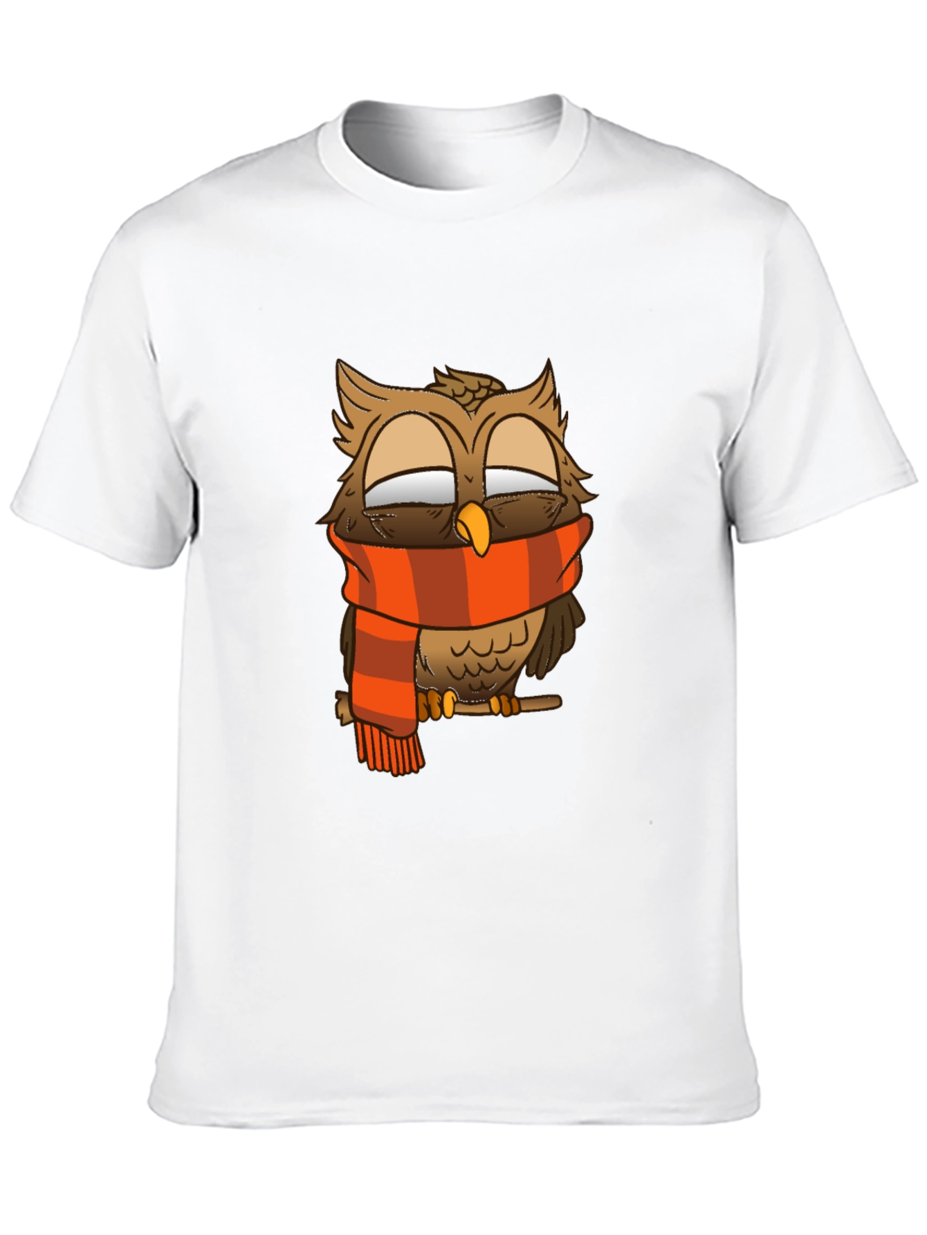 Owl Scarf Graphic Tee - Black Cotton T-Shirt