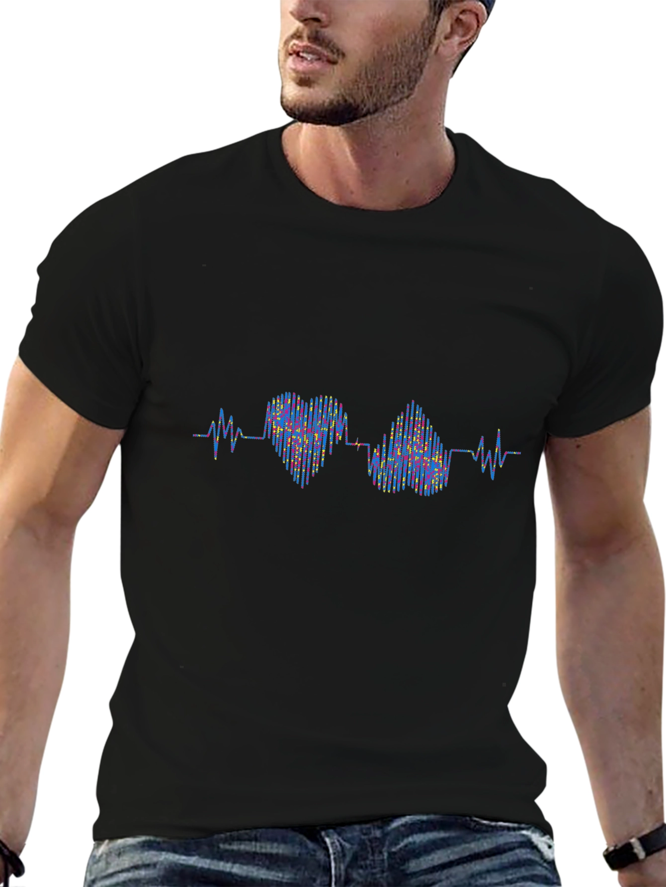 Heartbeat Love Pulse T-Shirt - Black