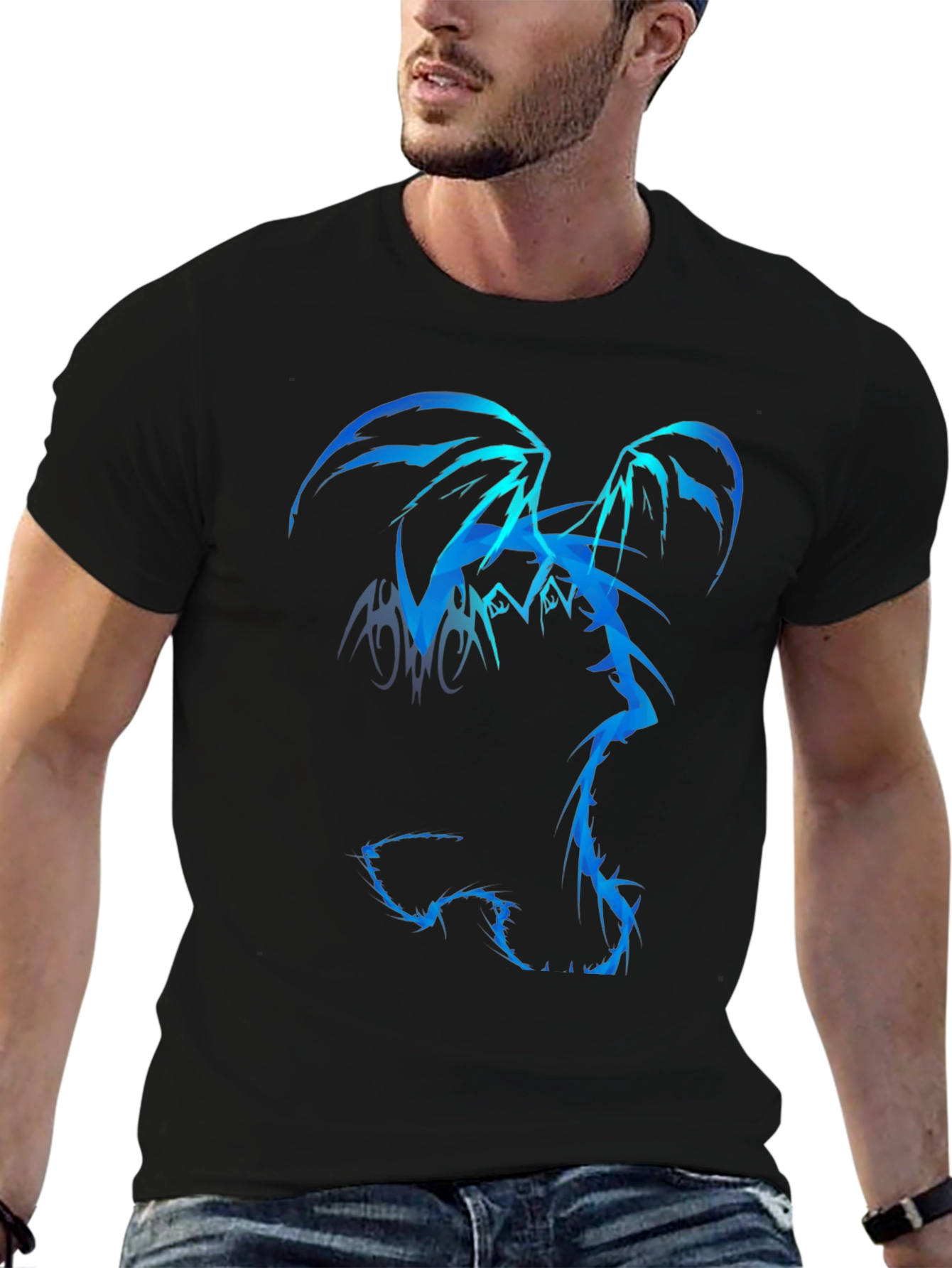 Abstract Blue Dragon Graphic Print T-Shirt