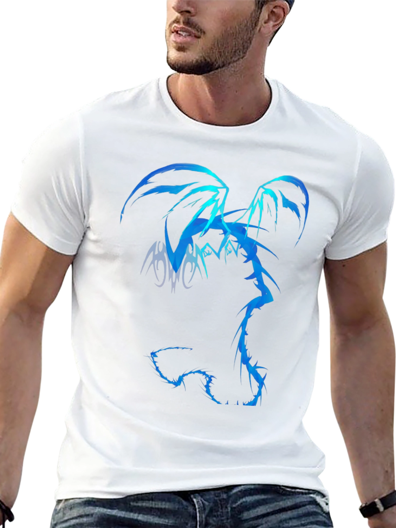 Abstract Blue Dragon Graphic Print T-Shirt
