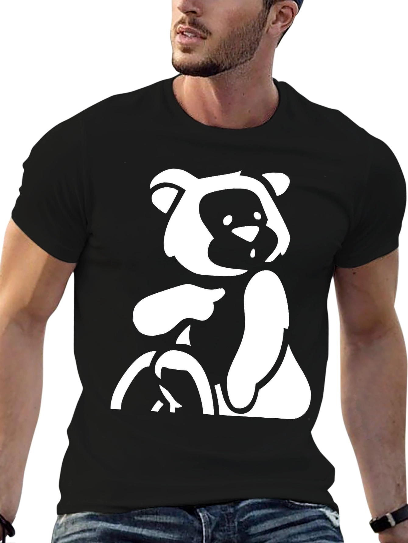 Black T-Shirt with Bear Graphic