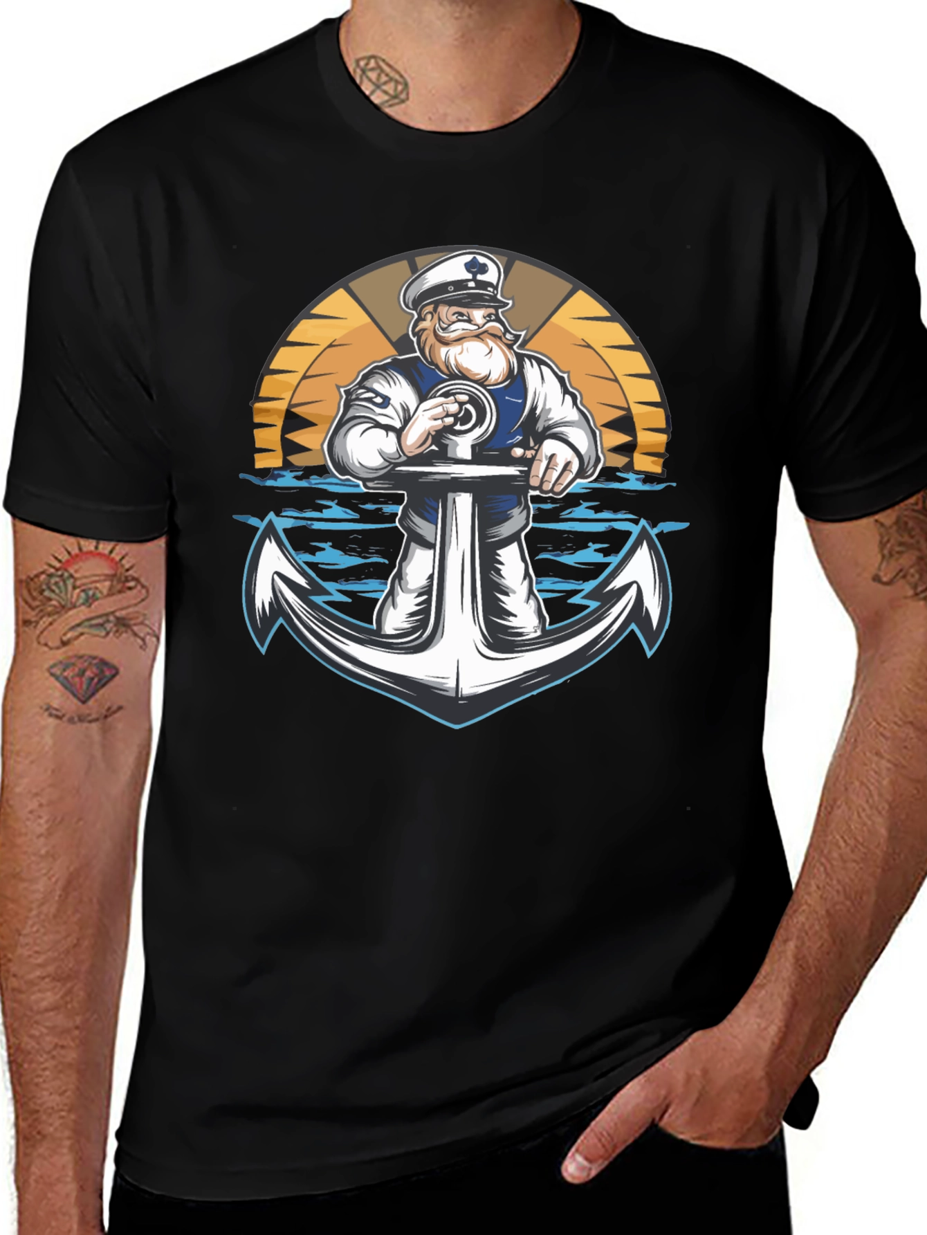 Nautical Sailor & Anchor Graphic T-Shirt