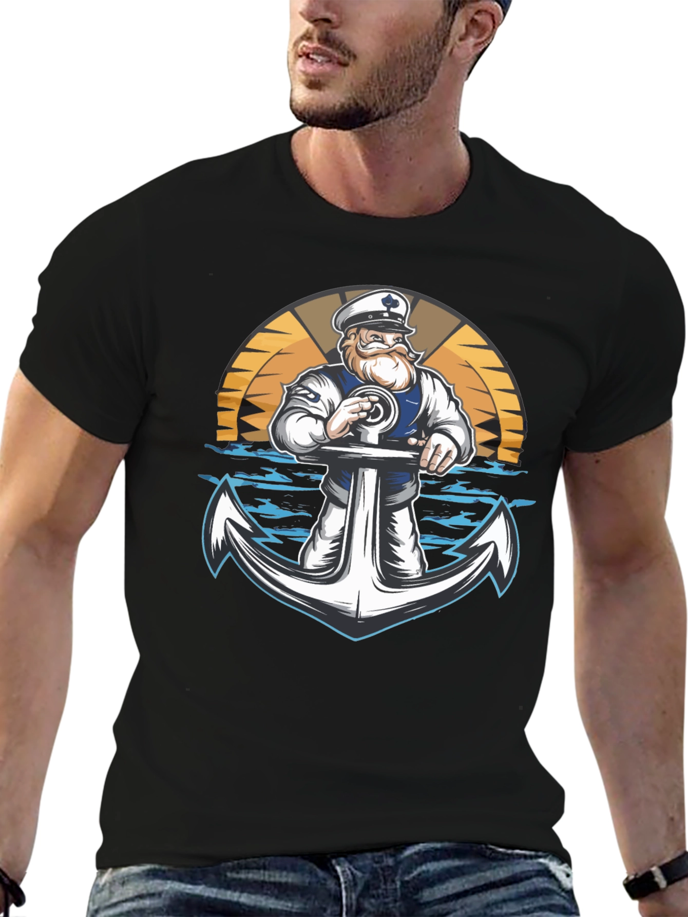 Nautical Sailor & Anchor Graphic T-Shirt