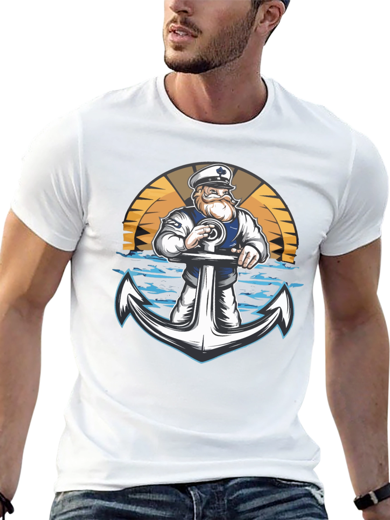 Nautical Sailor & Anchor Graphic T-Shirt