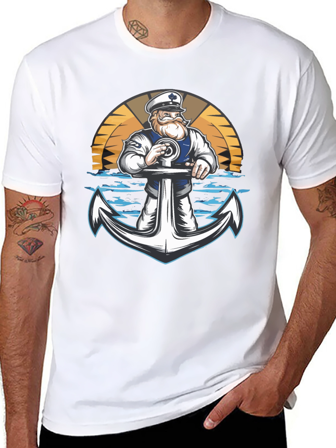 Nautical Sailor & Anchor Graphic T-Shirt