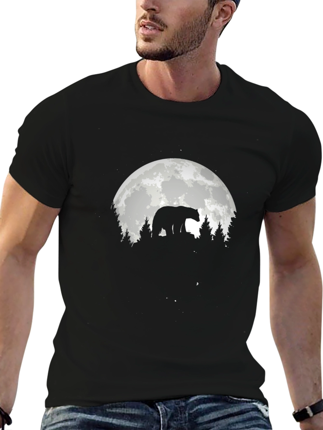 Bear Silhouette Moon Graphic T-Shirt